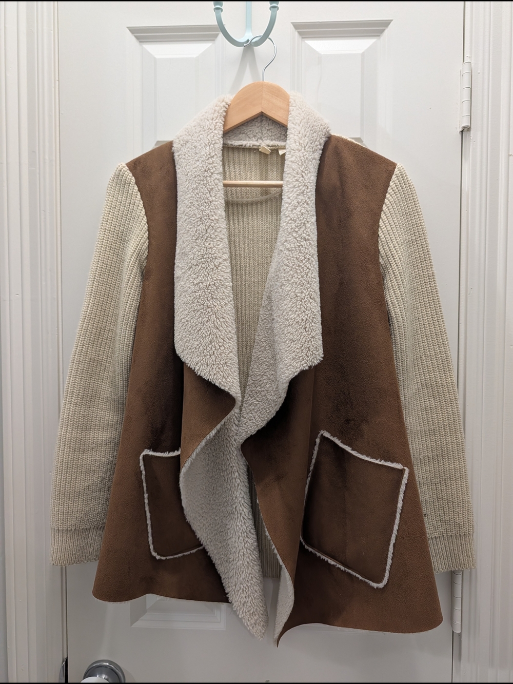 Moth Brown Teddy Jacket with Cream Knit Sleeves